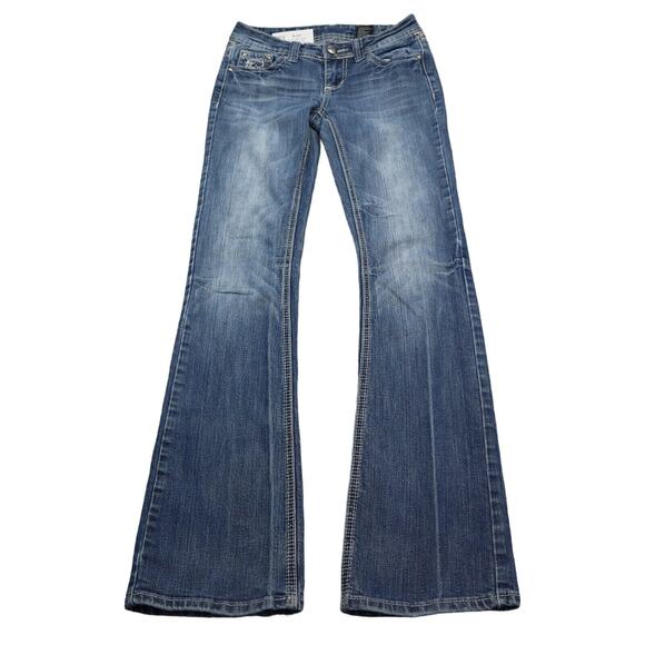 Soundgirl Pants Womens 3 Blue Straight Flat Front Button Zip Pockets Denim Jeans - Picture 1 of 16